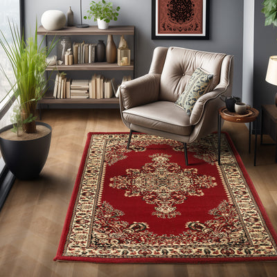Orientalischer Teppich Wohnzimmer, Schlafzimmer, Esszimmer, Läufer, Flur Boho Teppich Kurzflor Weich 12 mm Carpet Orient - Farbe: Rot Verschiedene Größen