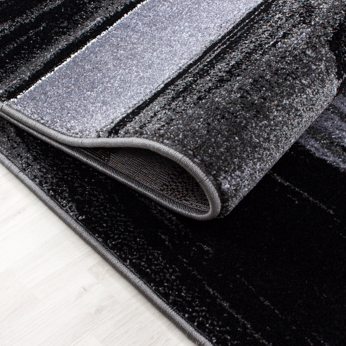 Bettumrandung Teppich Kariert Muster Abstrakt Patchwork Optik 3 teilig Läufer Set Schlafzimmer Flur Grau Schwarz Weiß