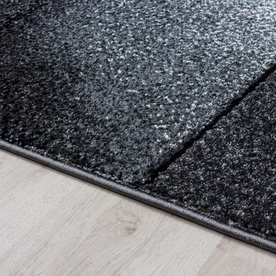 Bettumrandung Läufer Teppich Modern Designer Läuferset Kariert Linien Muster 3 Teilig Schwarz Grau Weiß
