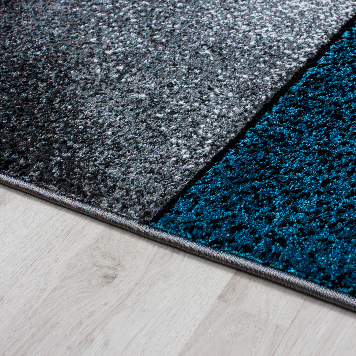 Bettumrandung Läufer Teppich Modern Designer Läuferset Kariert Linien Muster 3 Teilig Schwarz Grau Blau Weiß