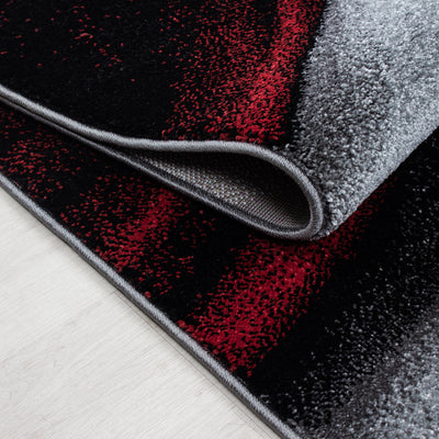 Bettumrandung Teppich abstrakt Wellen Muster 3 teilig Läufer Set Schlafzimmer Flur Grau Schwarz Rot meliert