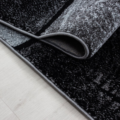 Bettumrandung Teppich abstrakt Karo Gemustert 3 teilig Läufer Set Schlafzimmer Flur Grau Schwarz meliert