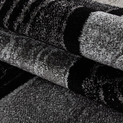 Kurzflor Wohnzimmerteppich Abstrakt Modern Design Teppich Soft Rot Schwarz Grau