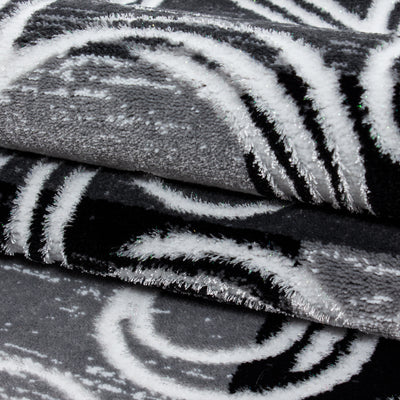 Moderner Design Konturschnitt  Bettumrandung Läufer Teppich Kariert Barok gemustert 3 tlg Schwarz Grau meliert