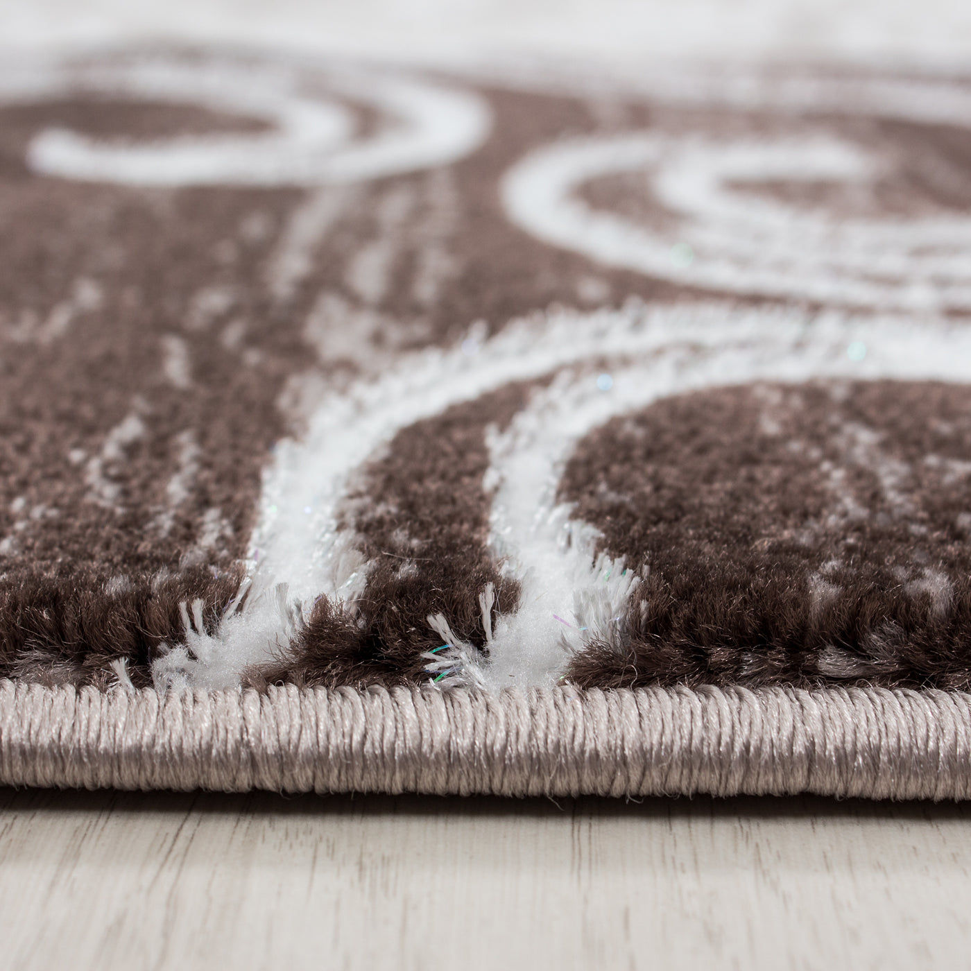 Moderner Design Konturschnitt Bettumrandung Läufer Teppich Kariert Barok gemustert 3 tlg Braun Beige meliert