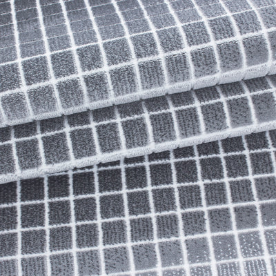 Designer Teppich Modern Wohnzimmer Karo Muster Kurzflor Mosaik Optik Meliert Grau Weiß