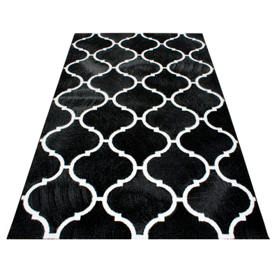 Designer Teppich Modern Wohnzimmer Geometrisch Marokkanisches muster Schwarz Weiß