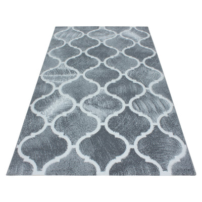 Designer Teppich Modern Wohnzimmer Geometrisch Marokkanisches muster Grau Weiß