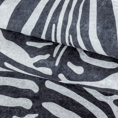 Teppich Waschbar Flachgewebe Wohnzimmerteppich Robust Zebra Fell Motiv Schwarz