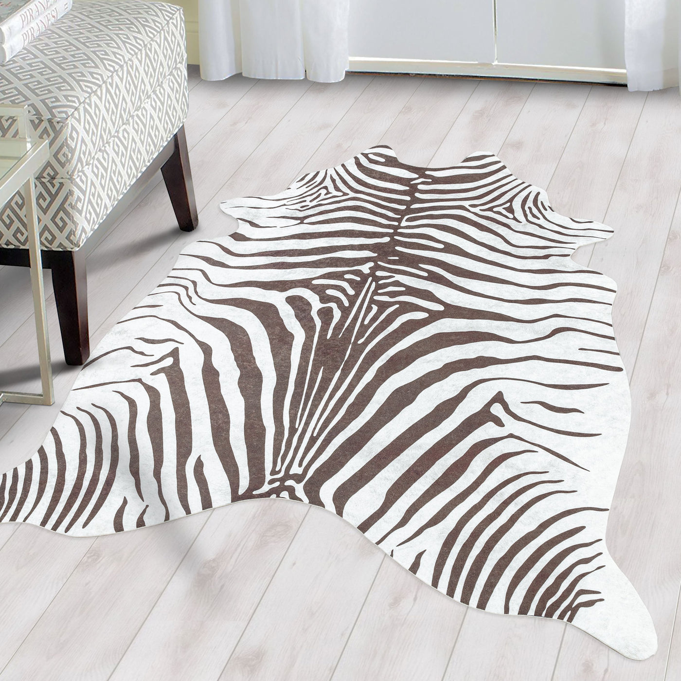 Teppich Waschbar Flachgewebe Wohnzimmerteppich Robust Zebra Fell Motiv Braun