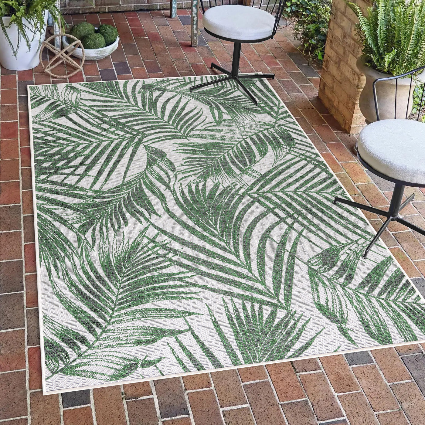 Outdoor Teppich Palmen Design Grün Flachgewebe Küchenteppich Balkon Terrasse
