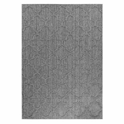 In- Outdoor Teppich Einfarbig Boho Marokkanisch Rauten Muster Flachgewebe Grau