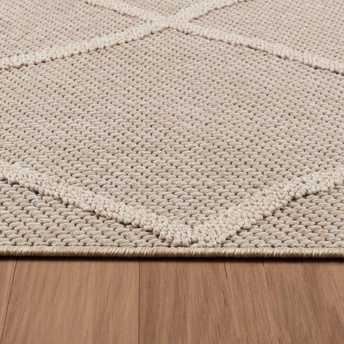 Teppich Rauten Beige|SIMRUG.DE Flachgewebe In- Muster – Einfarbig Outdoor Skandinavisch Boho