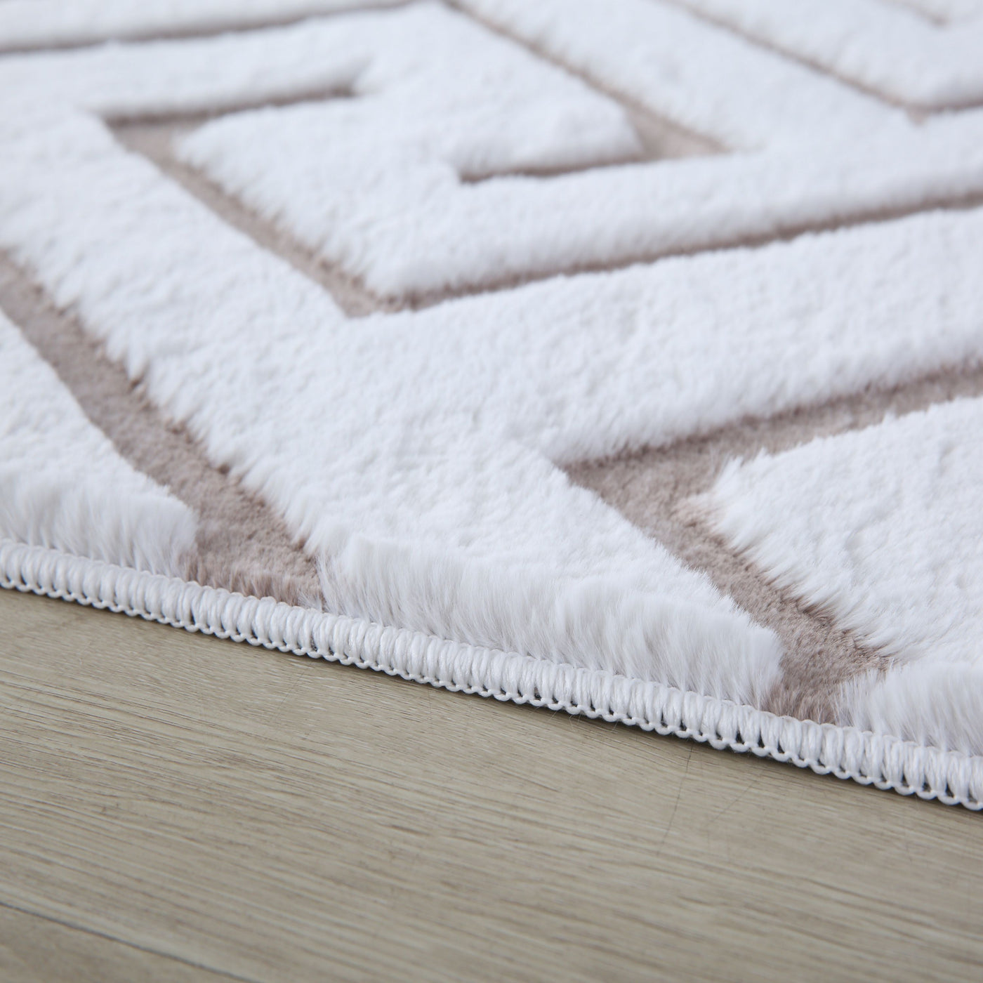 Teppich Wohnzimmer 3D Effekt Skandinavisches Design Beige Weich Felloptik