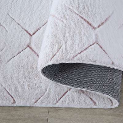 Teppich Wohnzimmer 3D Effekt Skandinavisches Design Rosa Weich Felloptik