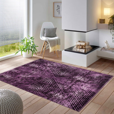 Kurzflor Dünner Teppich Vintage Design Violett viskose optik Teppich Wohnzimmer