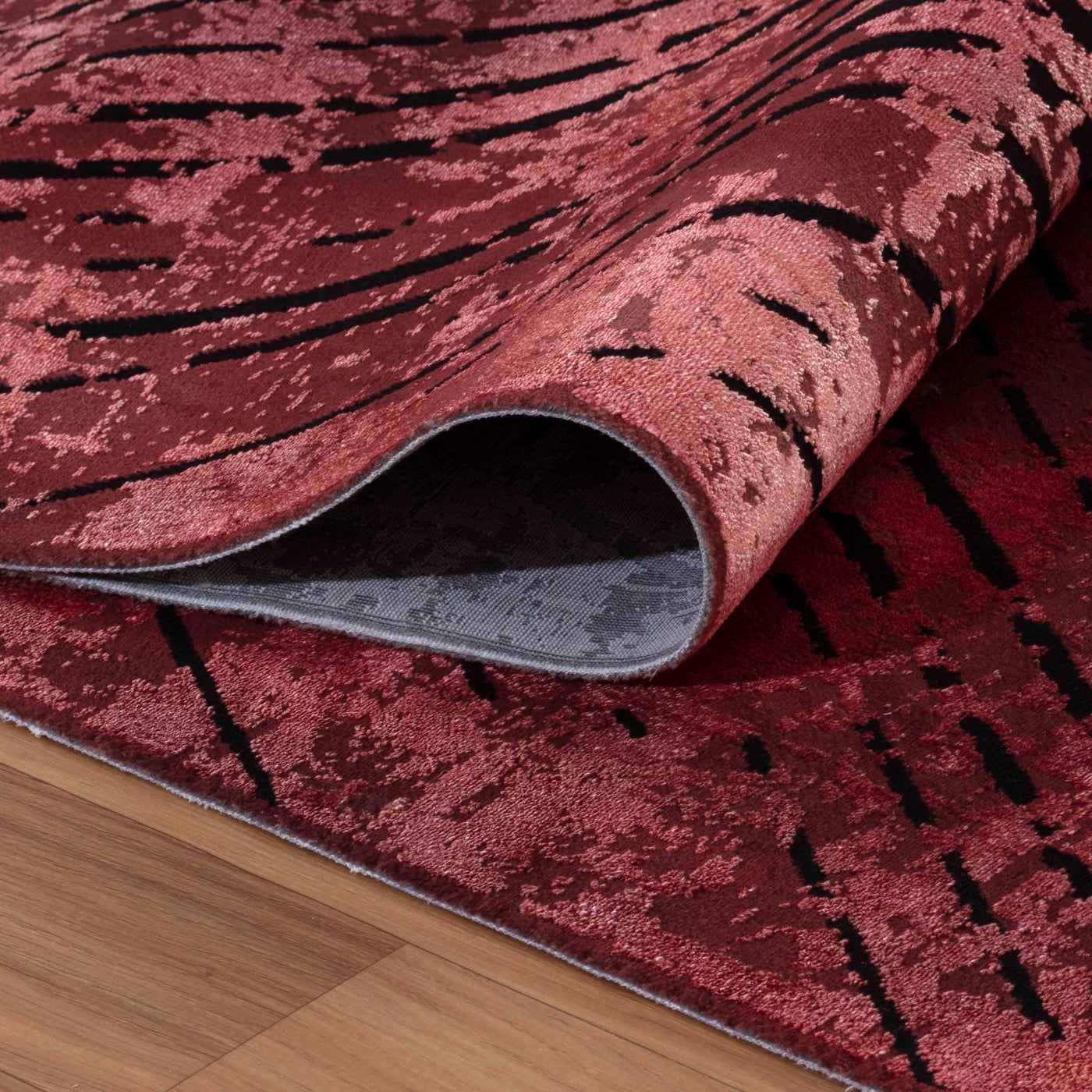 Kurzflor Dünner Teppich Vintage Design Rot viskose optik Teppich Wohnzimmer