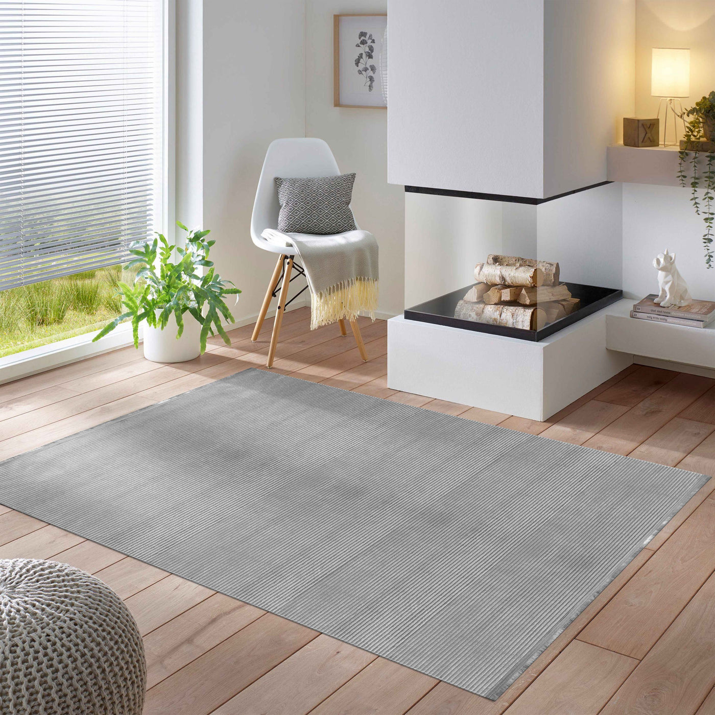 Modern Designer Wohnzimmer Teppich Einfarbig Grau Boho-Stil Waschbar Anti-Rutsch