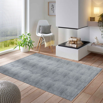 Modern Designer Wohnzimmer Teppich Einfarbig Grau Boho-Stil Waschbar Anti-Rutsch