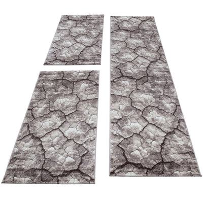 Bettumrandung Läufer Set Teppich abstrakt Erde Muster 3 Teilig Schlafzimmer Flur  Braun Beige meliert