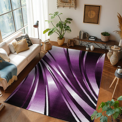 Teppich Wohnzimmer Schlafzimmer Esszimmer Teppich Läufer Flur Küchenteppich Modernes Wellen Muster Soft & Weich Kurzflor Pflegeleicht Home Farbe: Lila