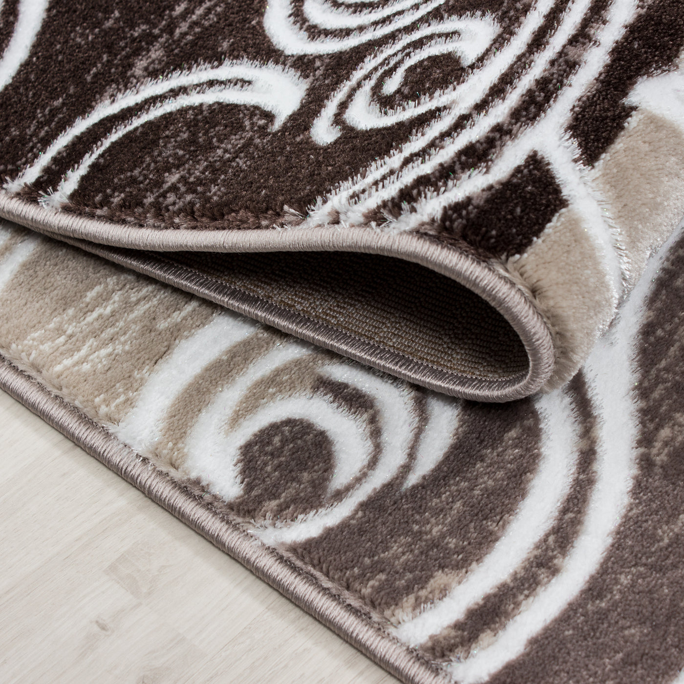 Kurzflor Teppich Patchwork Design Optik Tribal Muster Grau Braun Beige Meliert