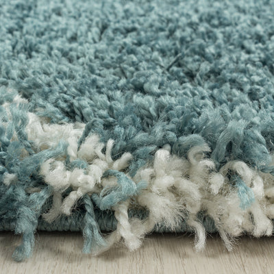 Teppich Läufer Set Schlafzimmer Hochflor Bettumrandung Berber Muster Blau
