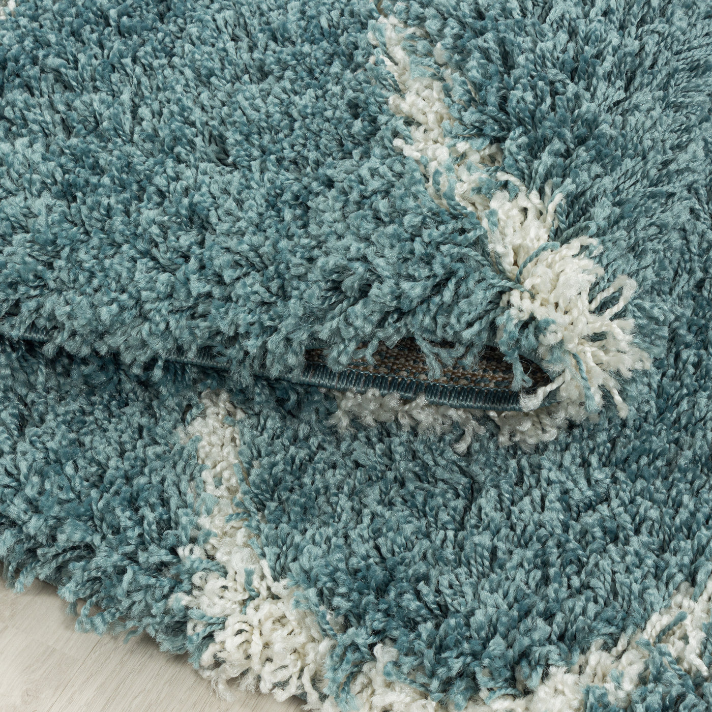 Teppich Läufer Set Schlafzimmer Hochflor Bettumrandung Berber Muster Blau
