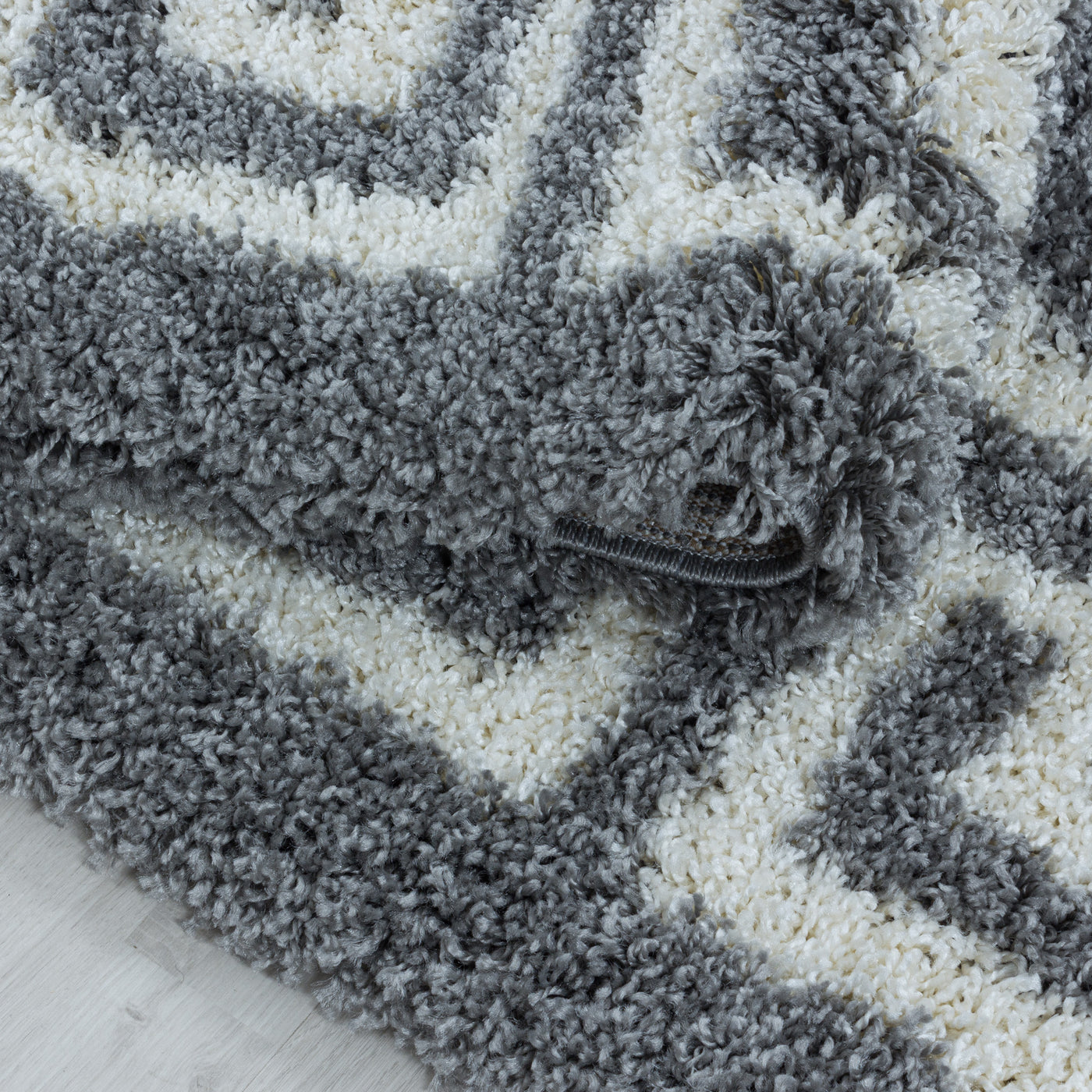 Teppich Läufer Set Schlafzimmer Hochflor Shaggy Bettumrandung Muster Antik Grau