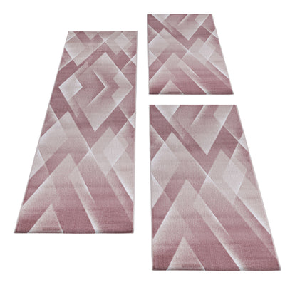 Teppich Läufer Set Schlafzimmer Kurzflor Weich Bettumrandung 3-D Motiv Pink