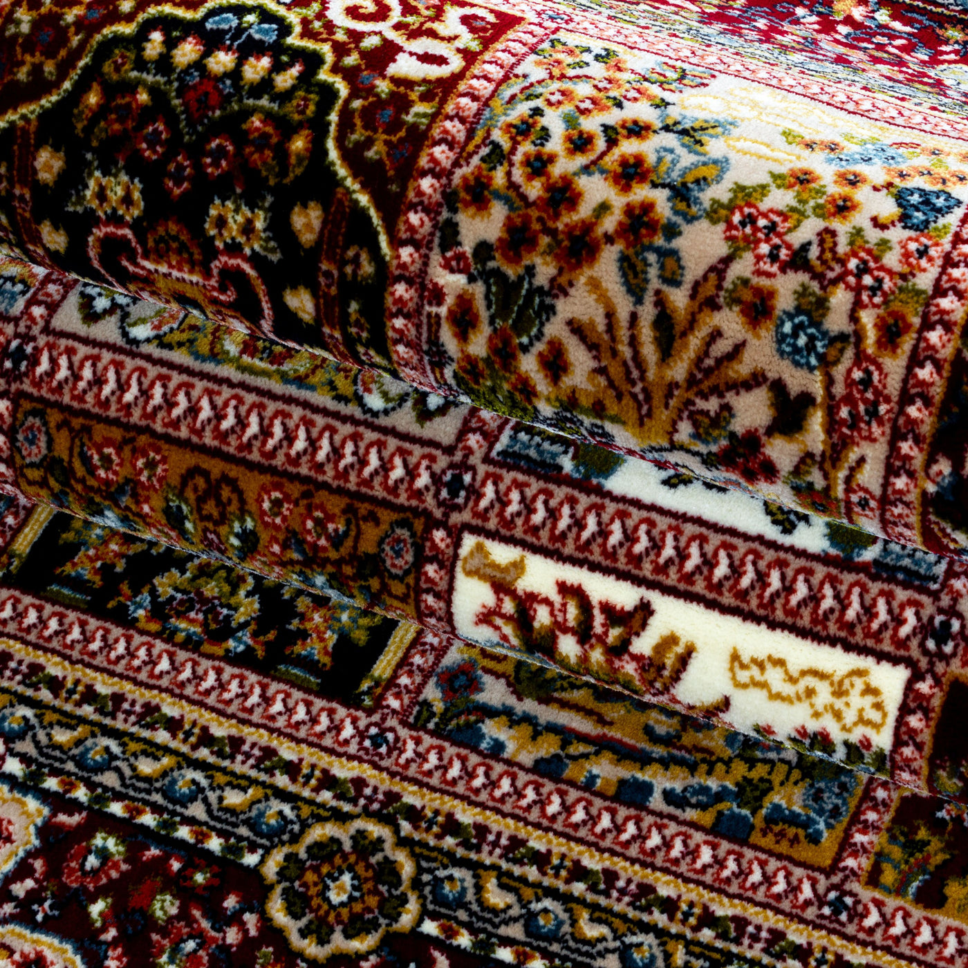 Kurzflor Teppich DINA Wohnzimmer Orient Design Bordüre Baumwollrücken